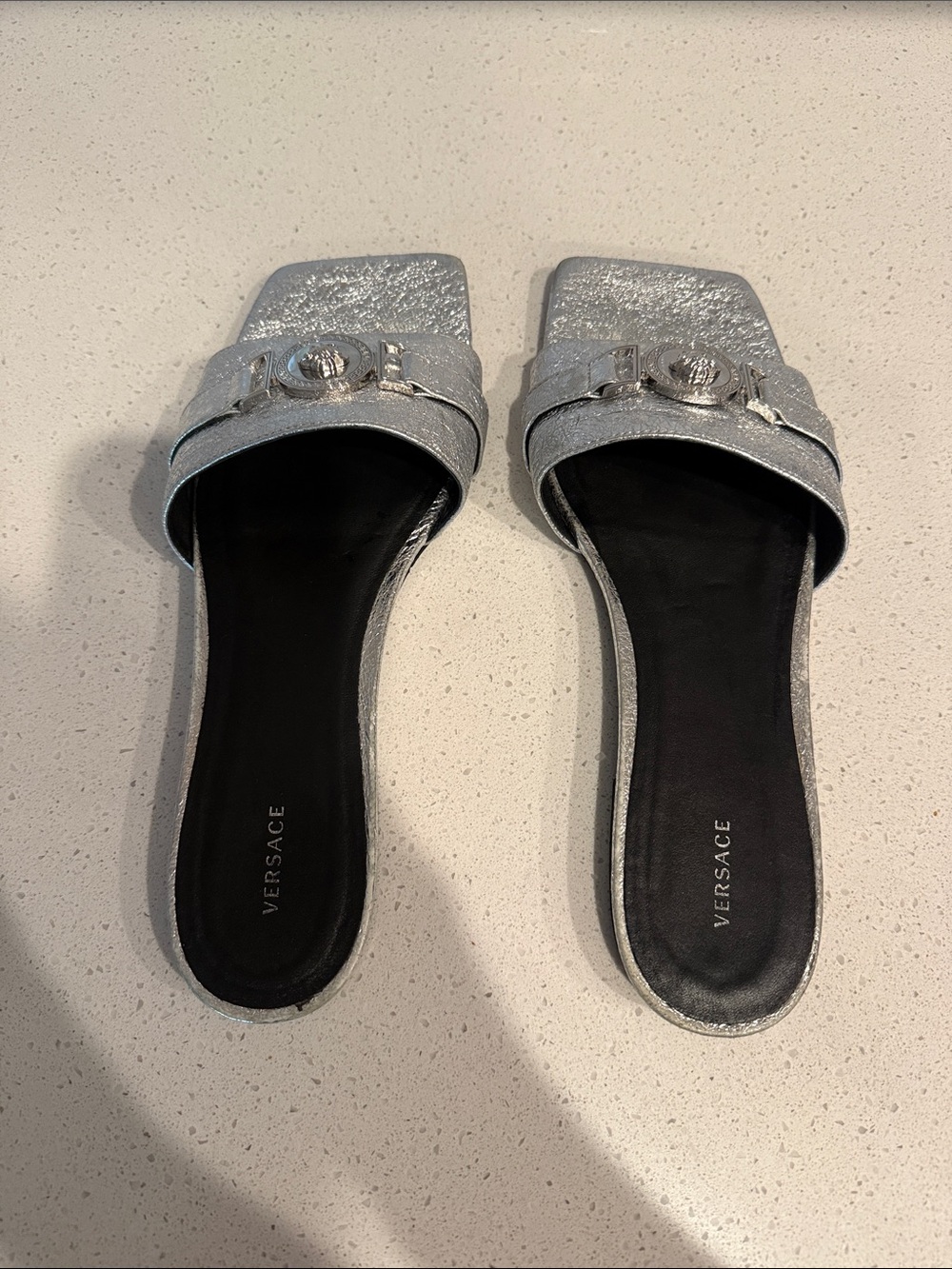 Versace Metallic Silver Medusa Logo Sandals - Picture 4 of 8